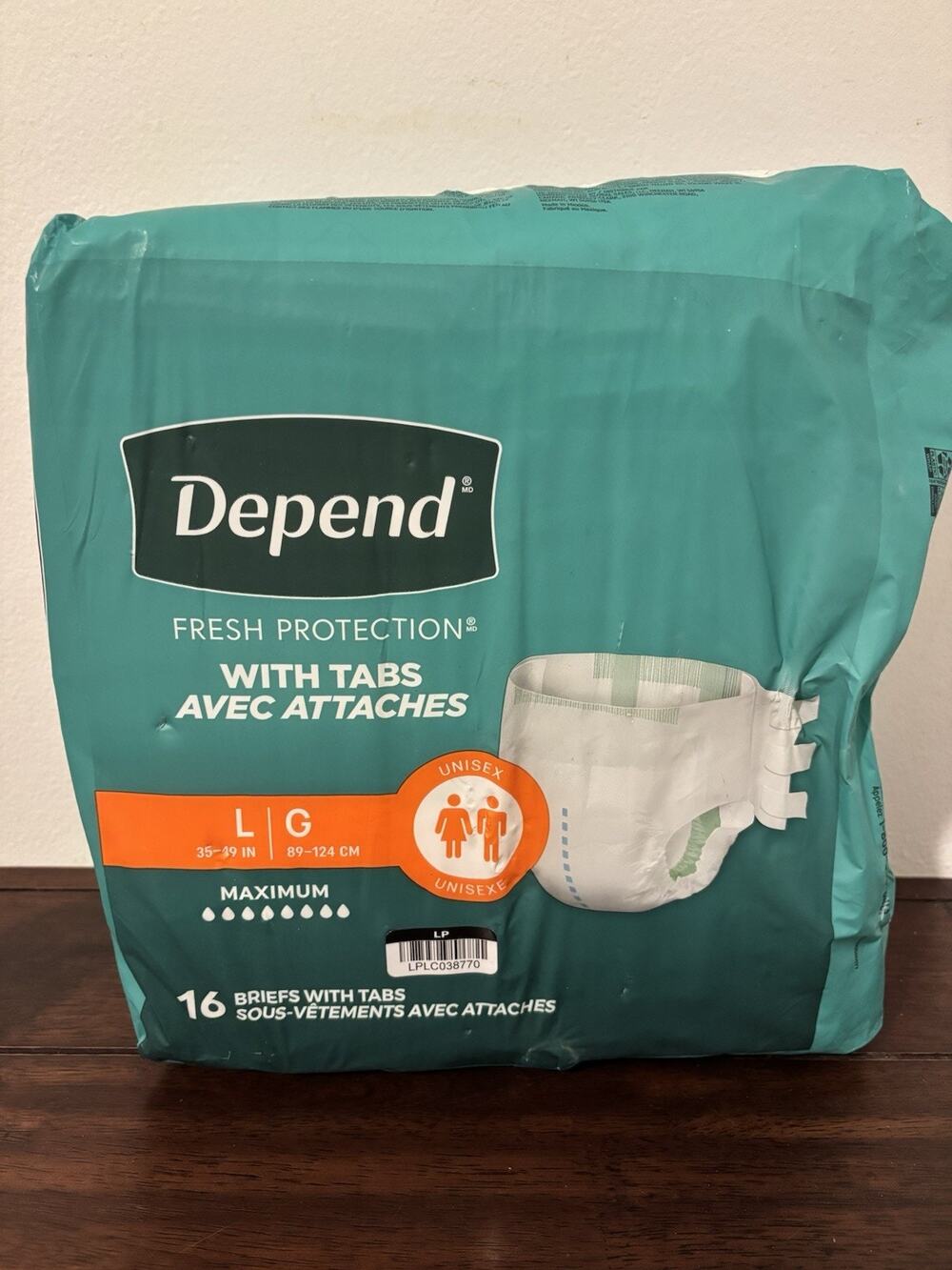 Depend Incontinence Protection with Tabs Maximum Absorbency Unisex LARGE 16 Ct